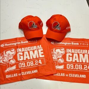 Orange Cleveland Browns Football Caps and Towels - Set of 2